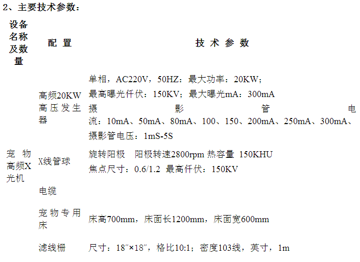 寵物X光機參數(shù)